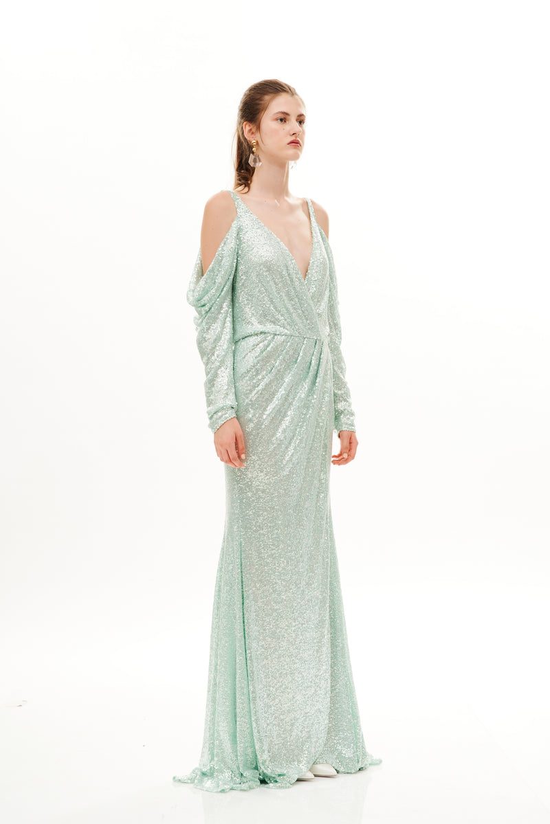 PORTAFOGLIO CUT DRAPED SLEEVES  LONG DRESS