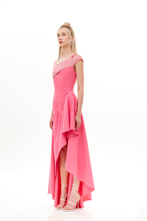 DRAPED A-SHAPE CUT OUT LONG DRESS