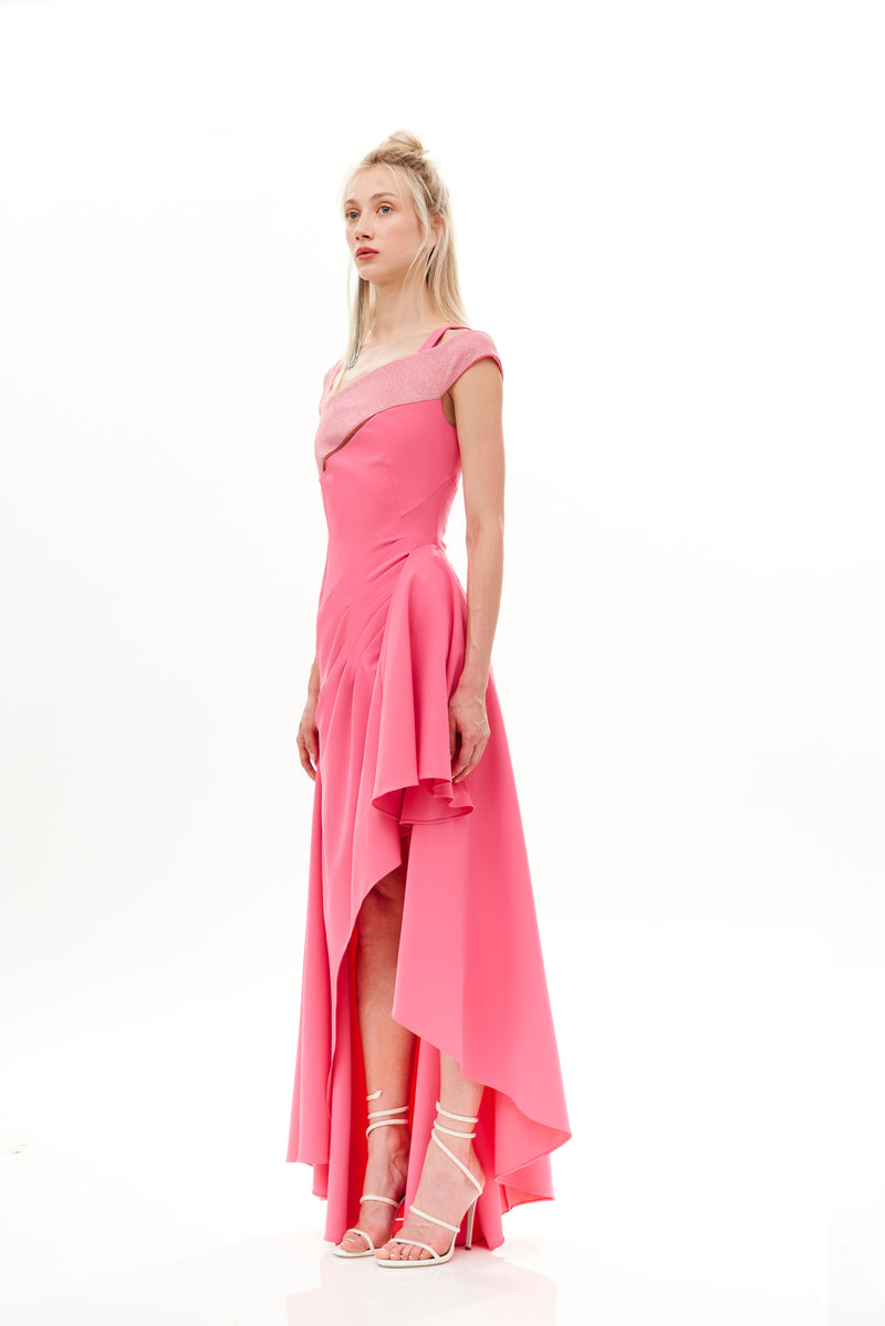 DRAPED A-SHAPE CUT OUT LONG DRESS