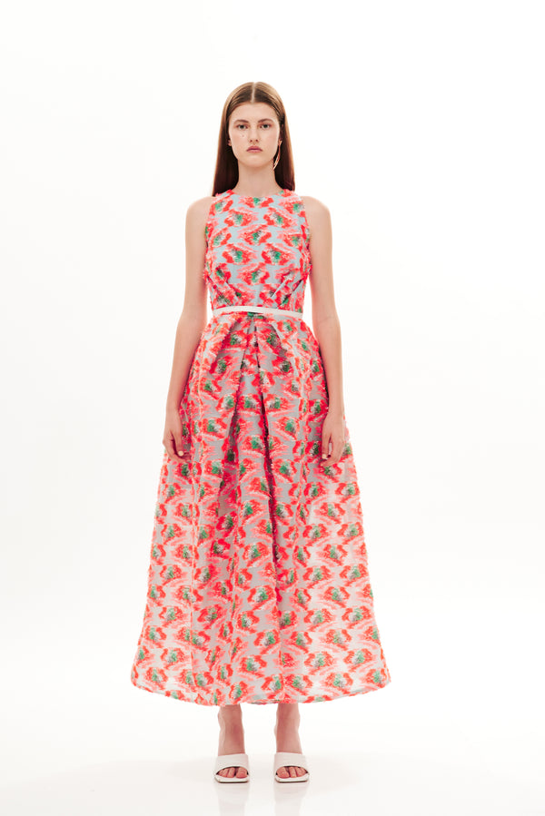 FRONT PLEATED MIDI GOWN