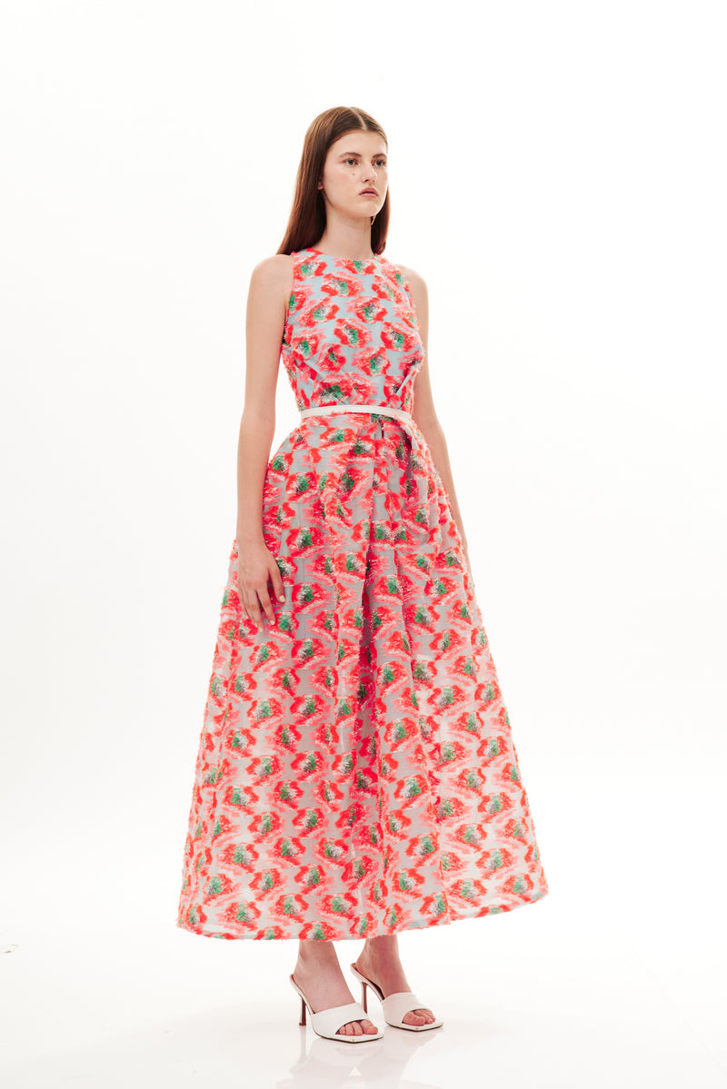 FRONT PLEATED MIDI GOWN