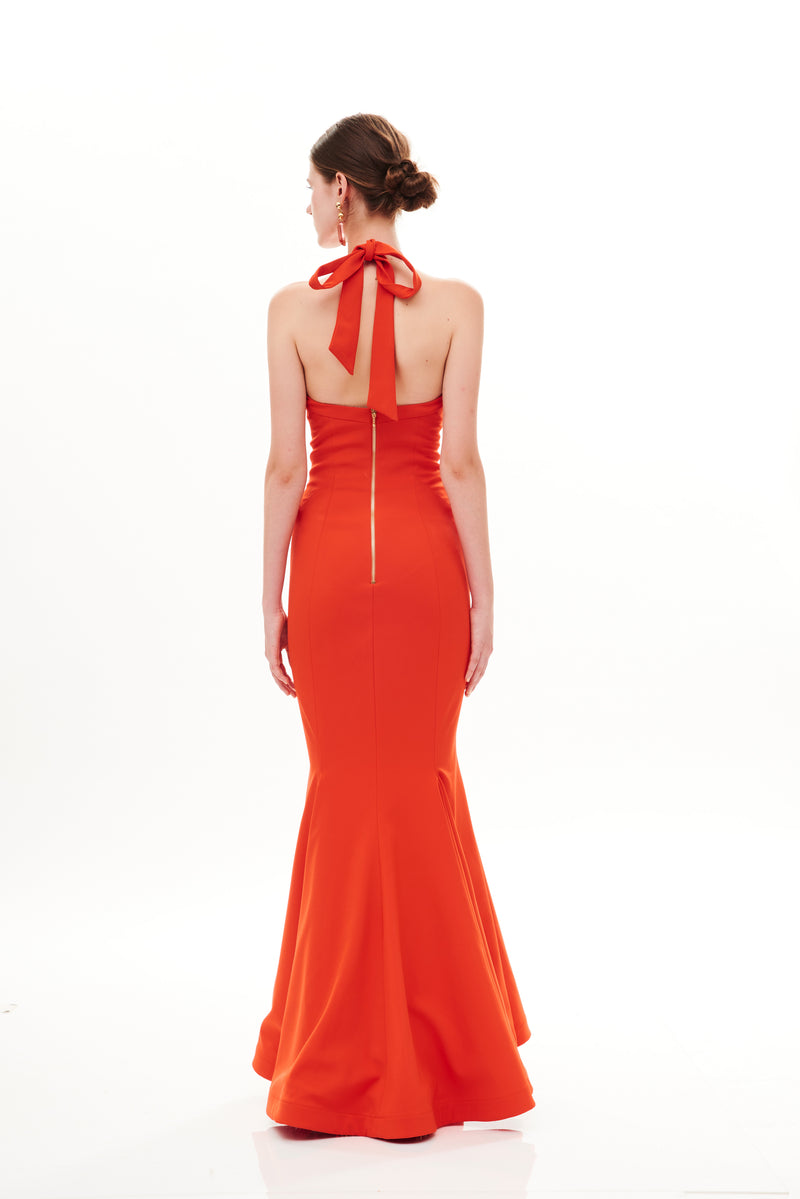 NARROW LINES BUSTIER TULIP MIDI DRESS