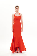 NARROW LINES BUSTIER TULIP MIDI DRESS