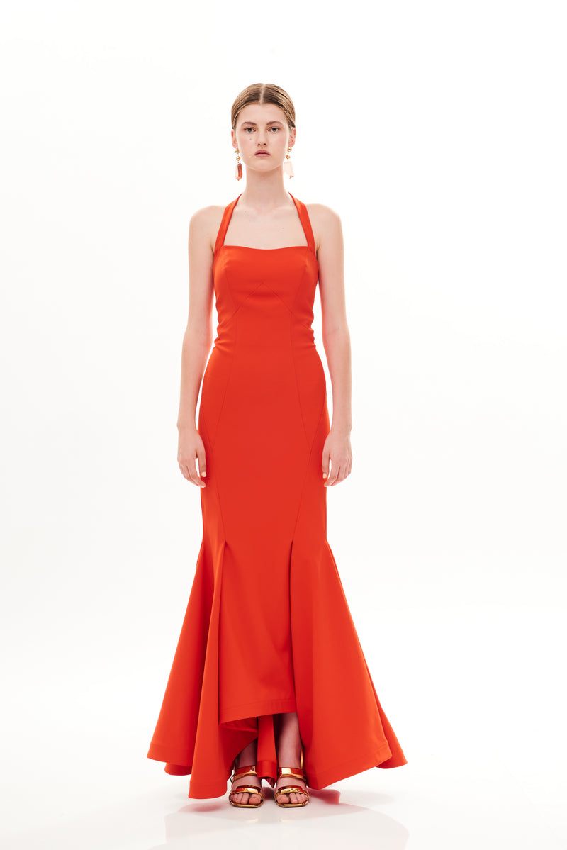 NARROW LINES BUSTIER TULIP MIDI DRESS