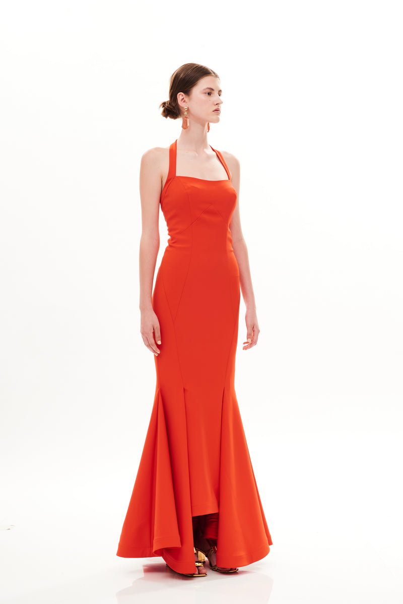 NARROW LINES BUSTIER TULIP MIDI DRESS