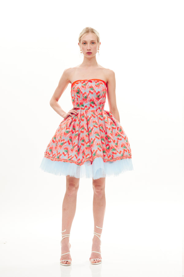 FLOWER JACQUARD MINI BALL DRESS