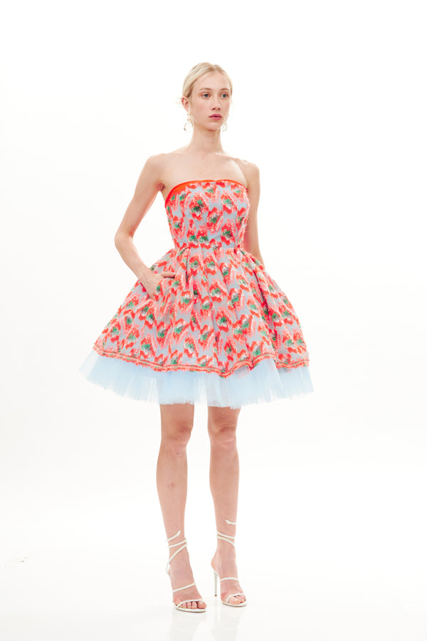 FLOWER JACQUARD MINI BALL DRESS