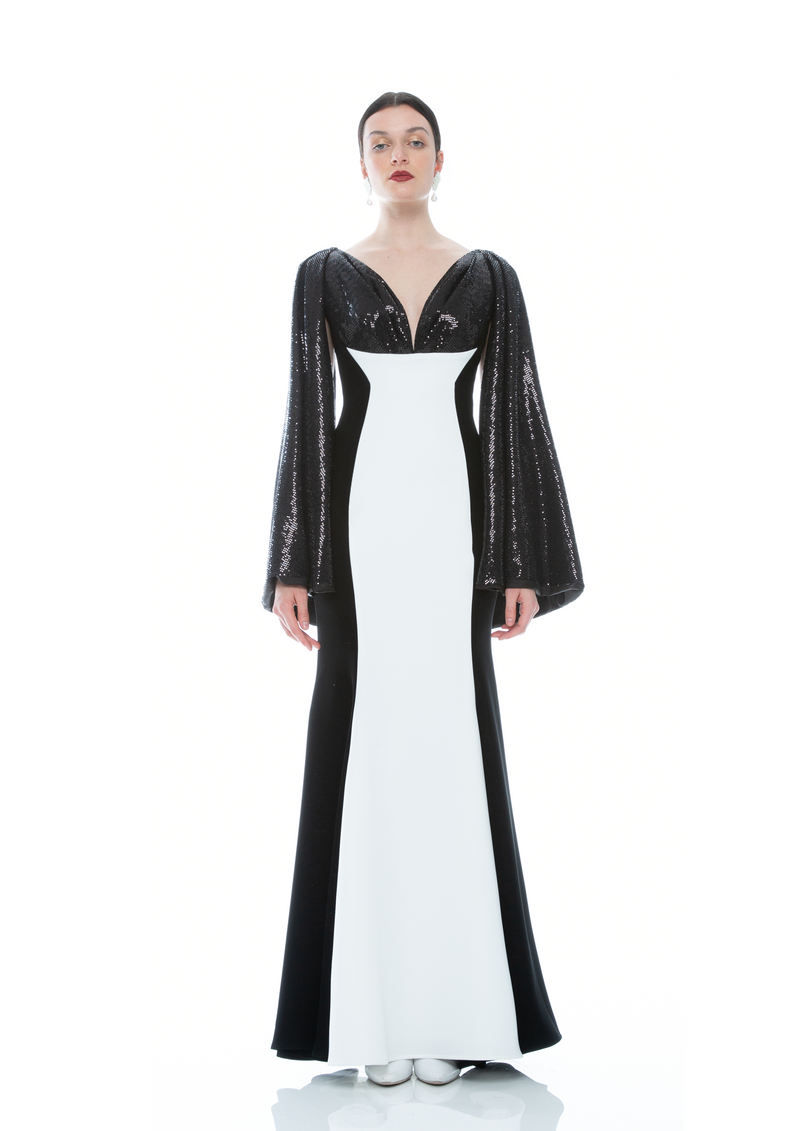 CAPE SEQUINS SILHOUETTE DRESS