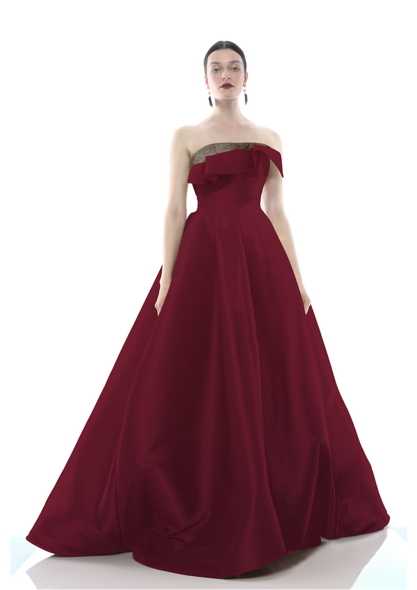 PLEATED BUSTIER LONG GOWN