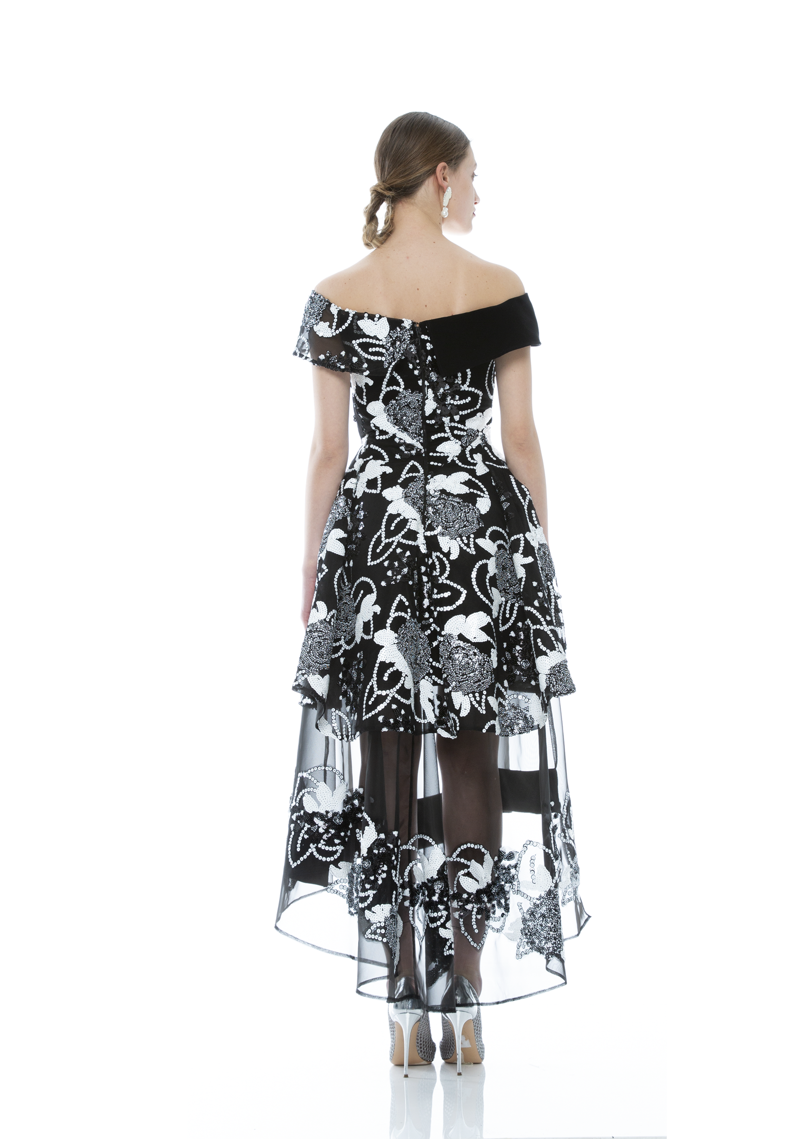 FLORA SEQUINS SEE THROUGH MIDI DRESS