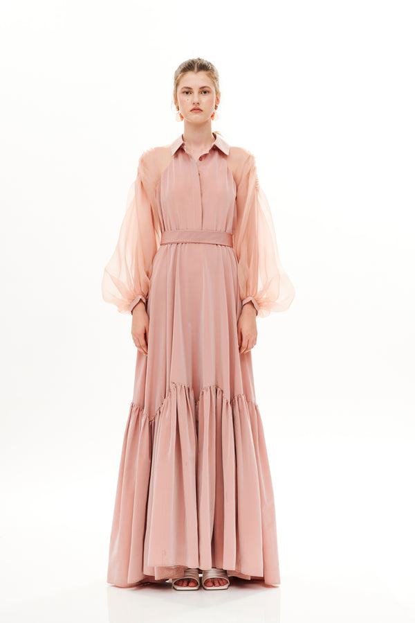 PLEATED UP LONG BUTTON CHEMISIER