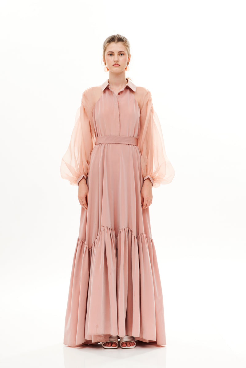 PLEATED UP LONG BUTTON CHEMISIER