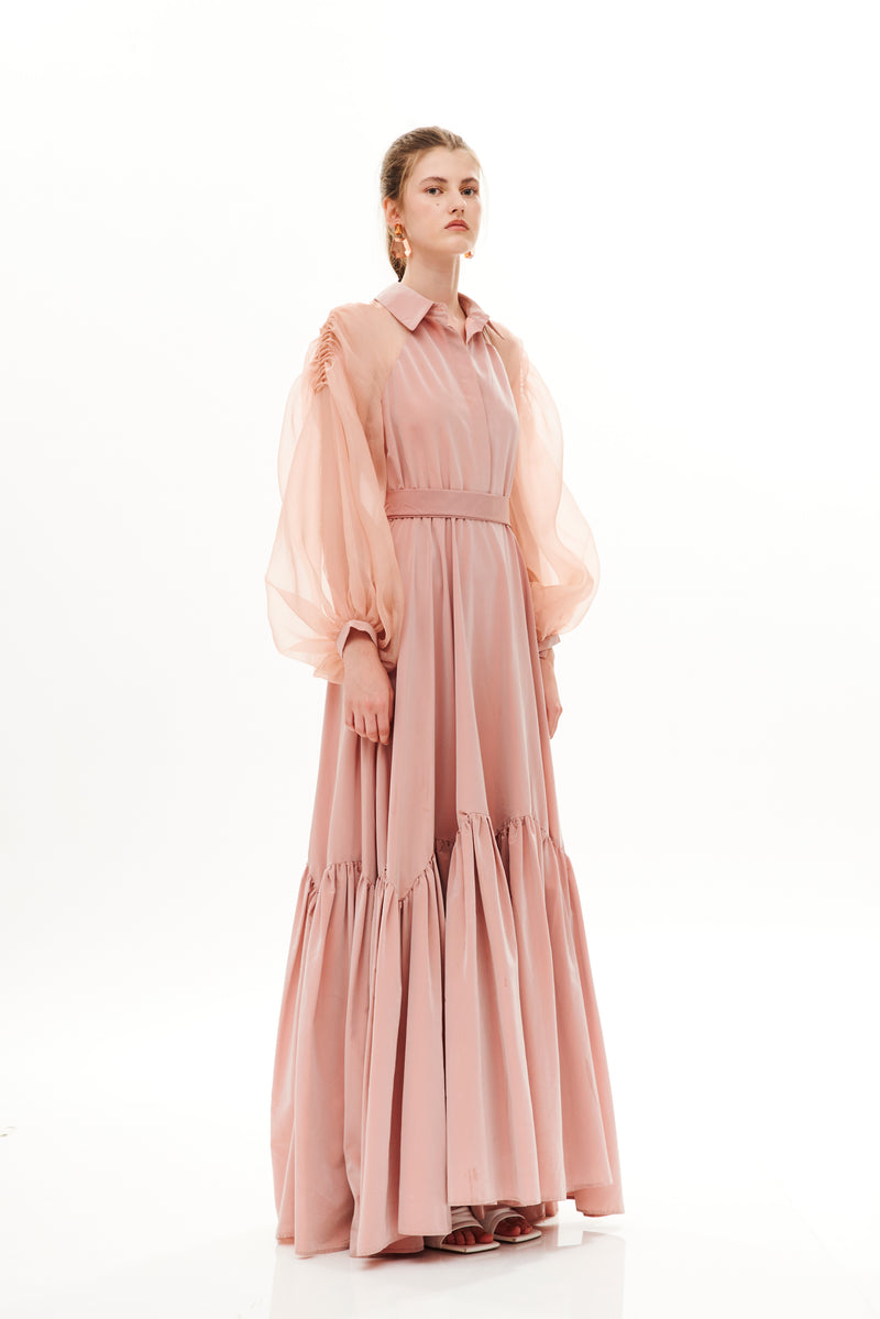 PLEATED UP LONG BUTTON CHEMISIER