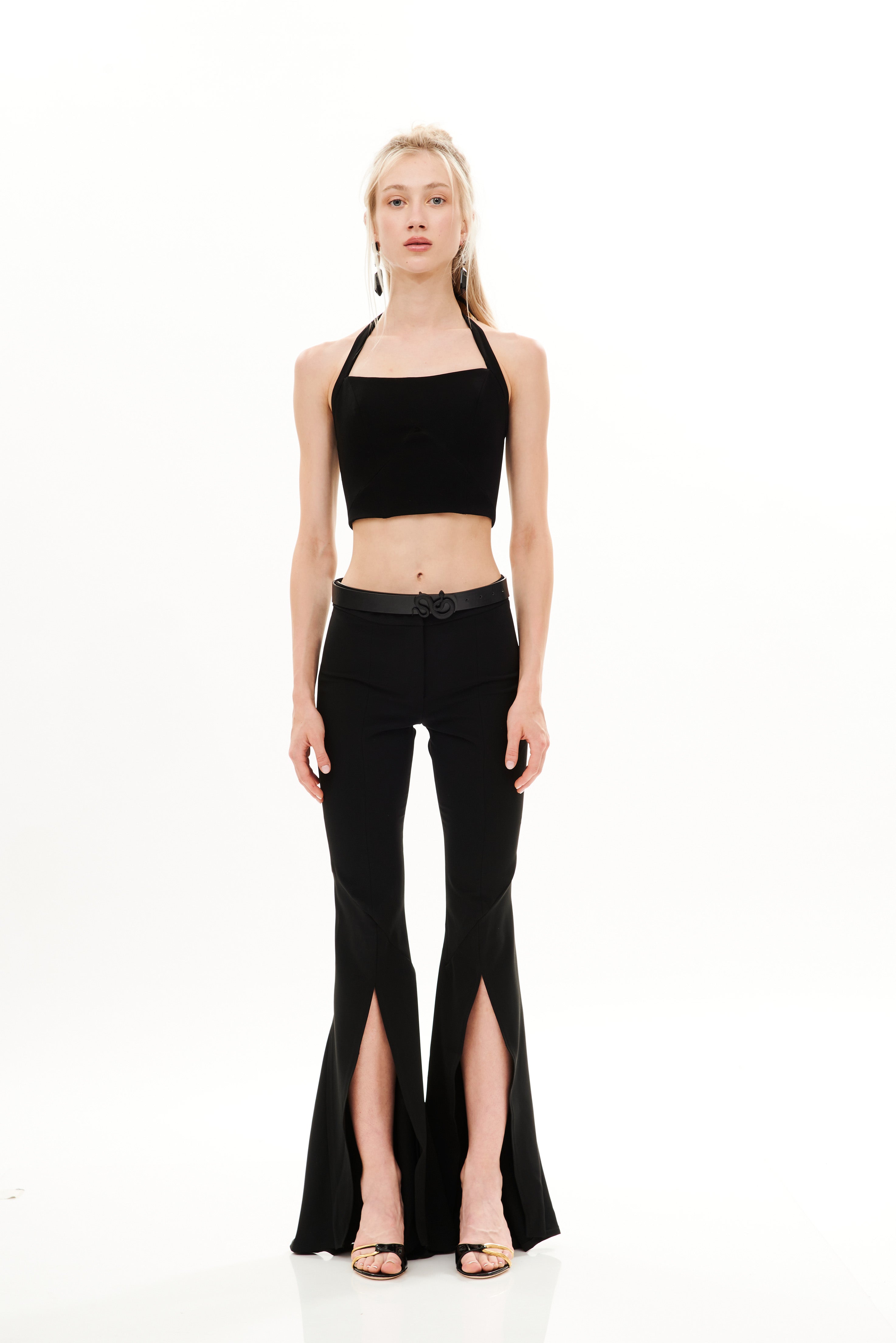 FRONT CUT FLARED PANTS