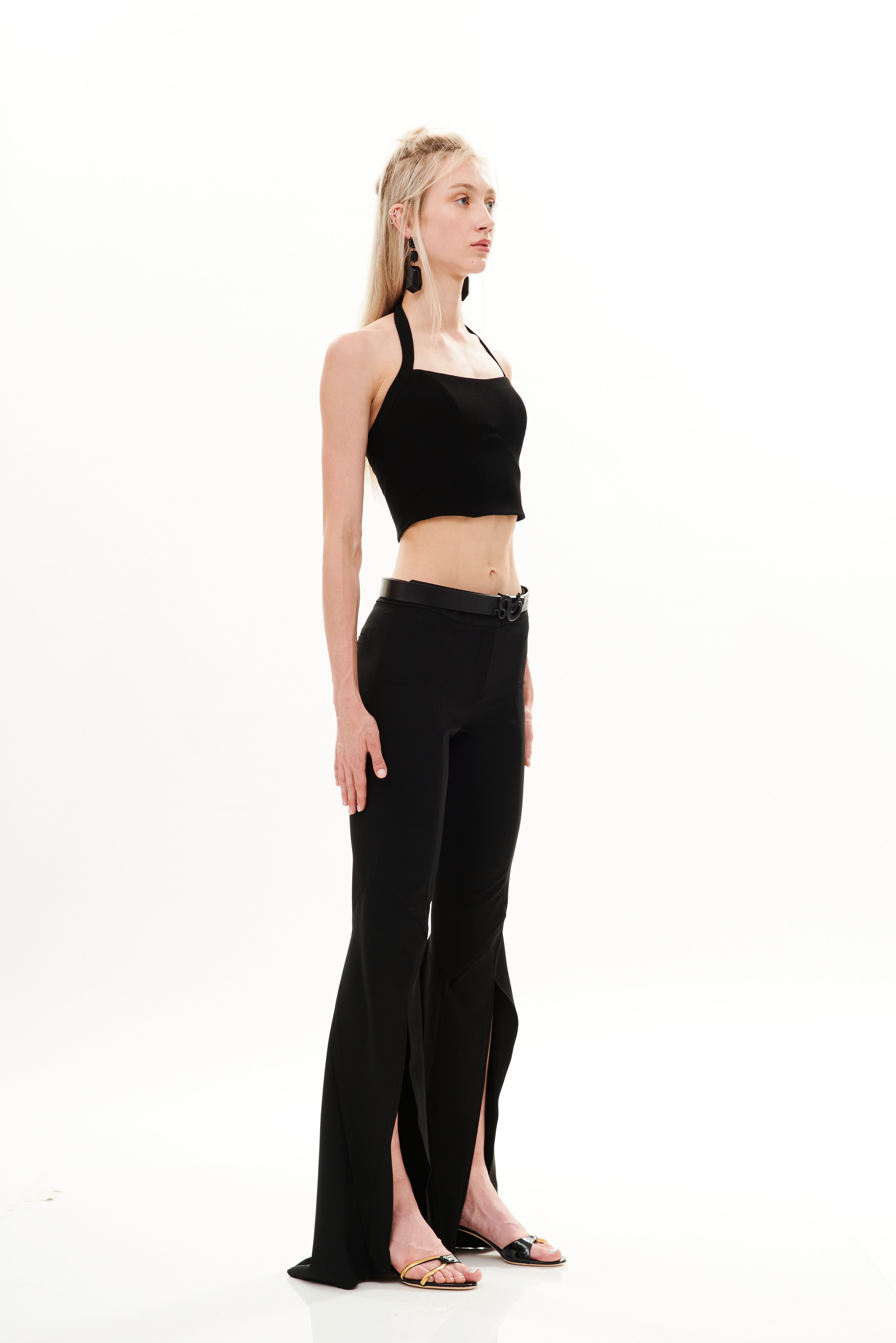 FRONT CUT FLARED PANTS