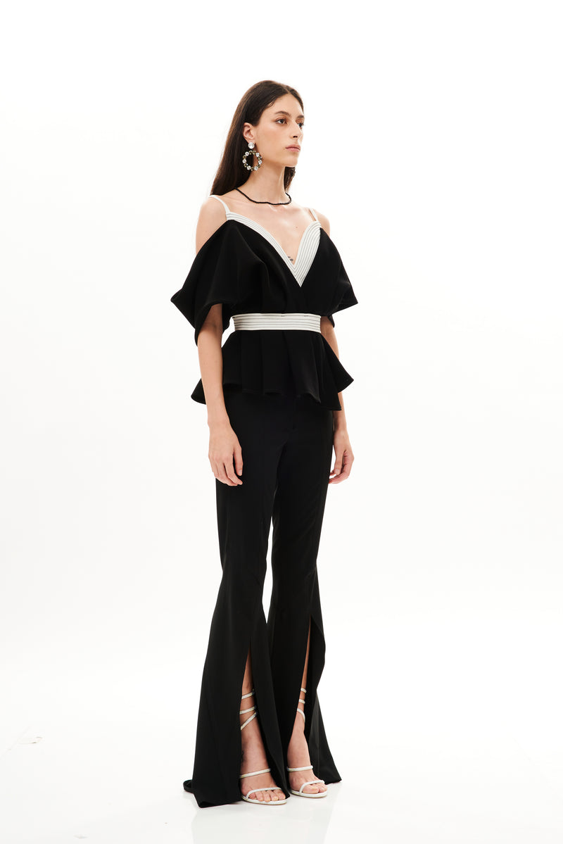 SHOULDER DROP DRAPED  BASQUIN TOP